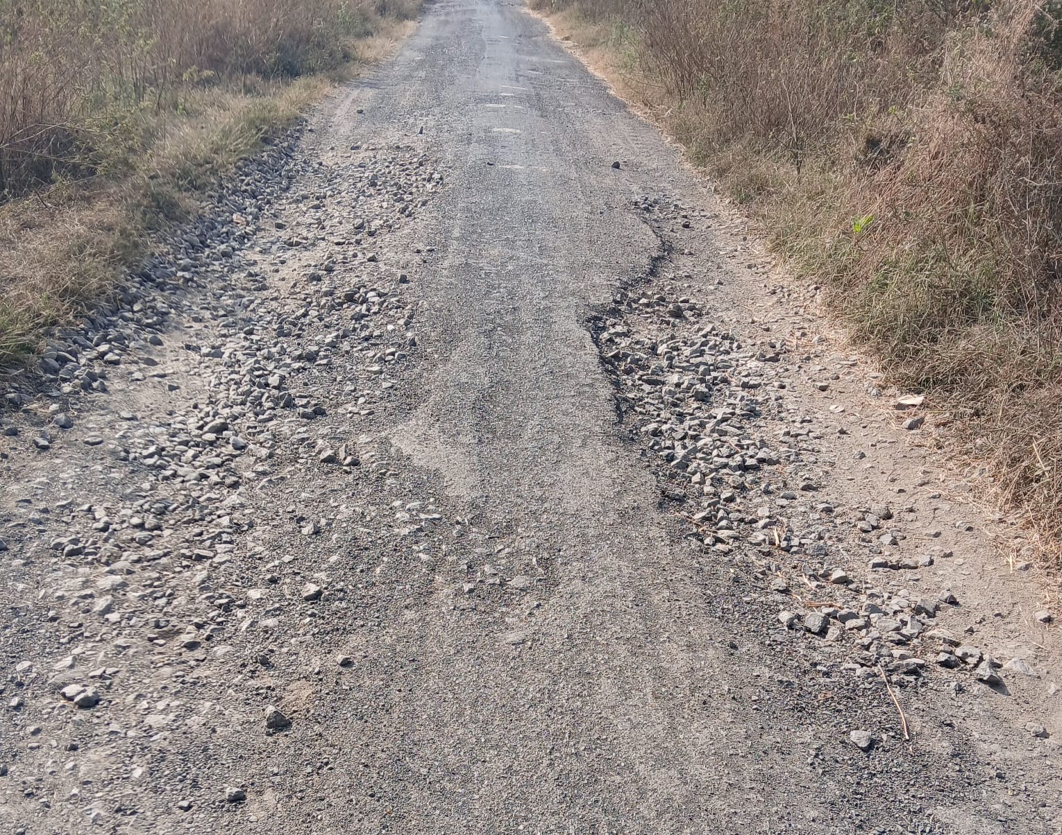 आवाळपूर&nbsp; ते गाडेगाव&nbsp; रस्त्यावर पडलेले खड्डे.