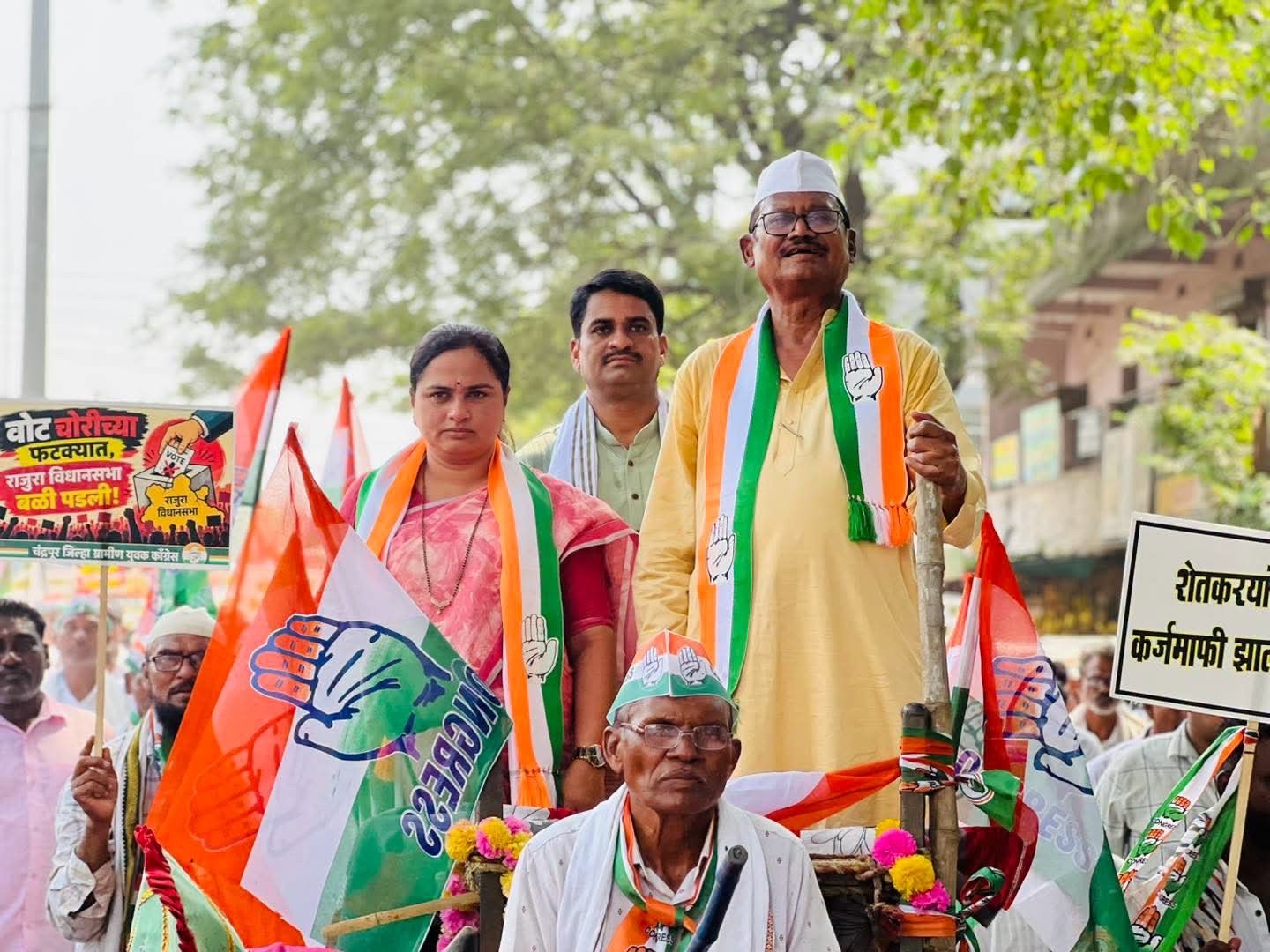 राजुरात भाजप सरकार च्या विरोधात काँग्रेसचा भव्य जन आक्रोश मोर्चा